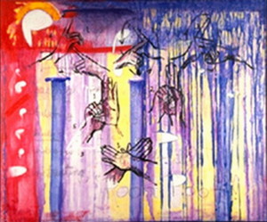 Title: Alliterati, Style: Allegoric, Medium: Acrylic on Canvas, Size: 72" x 60" (183 cm x 152 cm), Created: 1992, Accession #92/8P