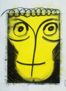 Title: Primal Man, Style: Primitive, Medium: Acrylic and Pastel on Paper, Size: 28" x 35.5" (71 cm x 90 cm), Created: 2003 June 16, Accession #03/3D