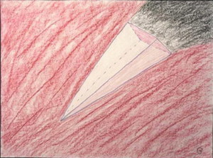 Title: Pyramid Plane, Style: Primitive, Medium: Pastel on Paper, Size: 24" x 18" (61 cm x 46 cm), Created: 1992 June , Accession #92/7D