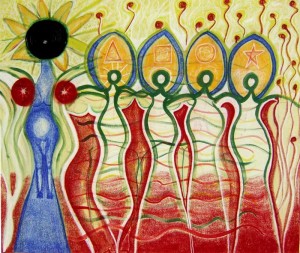 Title: and we danced., Style: Allegoric, Medium: Acrylic and Oil Pastel on Canvas, Size: 47.24" x 39.37" (120 cm x 100 cm), Created: 2007, Accession #07/04