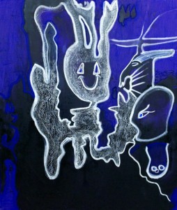 Title: Conversations, Style: Esoteric, Medium: Acrylic and Oil Pastel on Canvas, Size: 34" x 40" (86 cm x 102 cm), Created: 2003 15 Jun , Accession #03/1P
