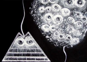 Title: Past thoughts., Style: Esoteric, Medium: Goache and Oil Pastel on Canvas Board, Size: 25.59" x 19.69" (65 cm x 50 cm), Created: 2006, Accession #06/06