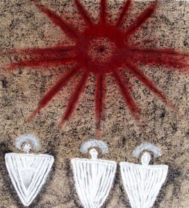 Title: Sun on stone., Style: Esoteric, Medium: Goache on paper, Size: 14.96" x 15.35" (38 cm x 39 cm), Created: 2006, Accession #06/09
